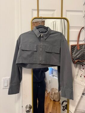 ZARA Charcoal Cropped Zip Utility Jacket